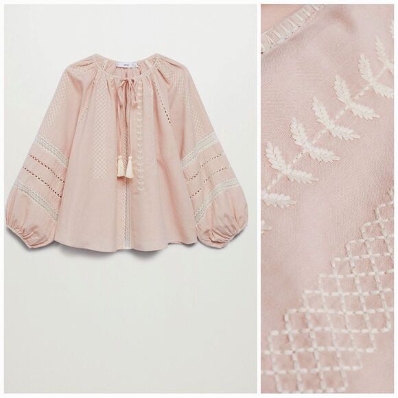 Mango Cotton Linen Blouse Embroidered New - Picture 2 of 8
